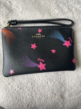 Coach Disco Star Black Wristlet with Pink and Blue Accents